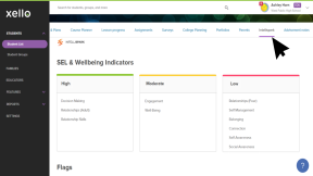 Cursor in the student profile hovering over SEL & Wellbeing tab